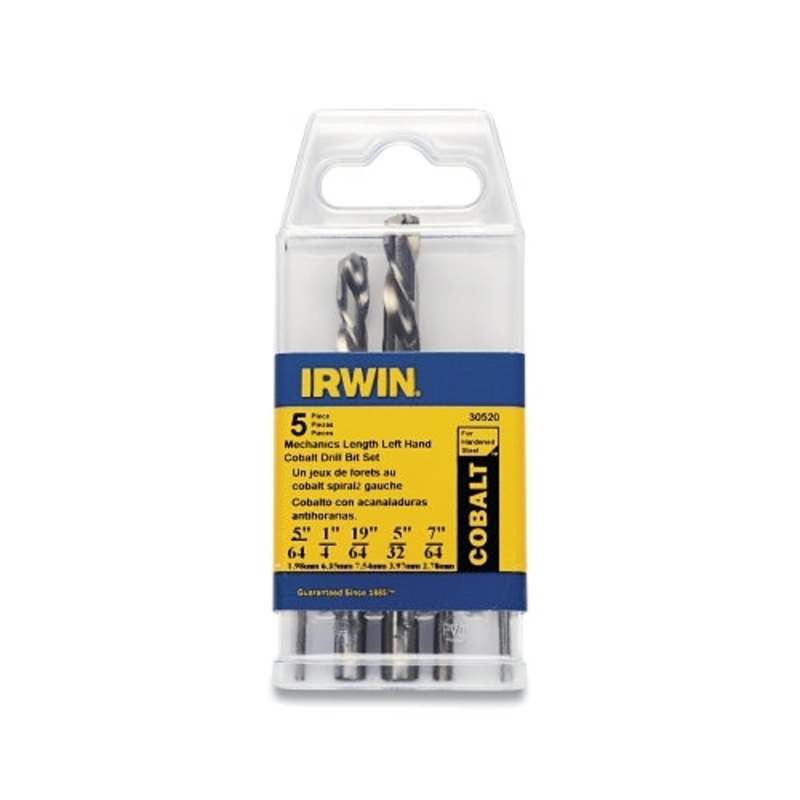 Irwin 5-Piece Left Hand Drill Bit Sets, M-42 Cobalt High-Speed Steel, 5/64 Inches To 19/64 Inches Cutting Diam - 1 per ST - 30520